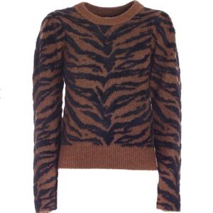 DKNY Womens Pre-owned Tiger Striped Sweater Brown/Black Textured Knit Medium